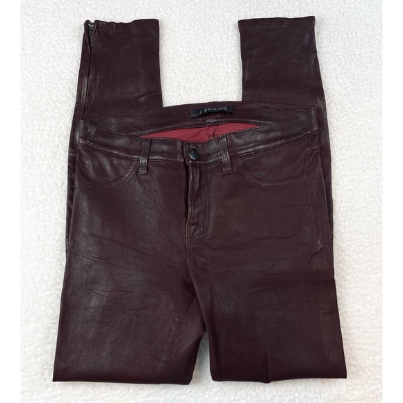 J BRAND • Burgundy Stretch Lamb Leather Skinny Ankle Zip Pants - Picture 6 of 16